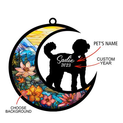Netecom Personalized Labradoodle Dog Memorial Suncatcher, Christmas Ornament with Name Date, Pet Loss Stained Glass Gift, Dog Memorial Ornament, Bereavement Sympathy Gift for Dog Lovers