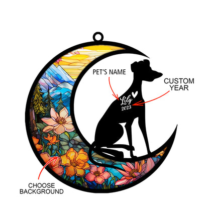 Netecom Personalized Whippet Memorial Suncatcher - Beagle Christmas Ornament with Name & Date - Dog Memorial Ornament - Pet Loss Sympathy Gift - Stained Glass Light Catcher