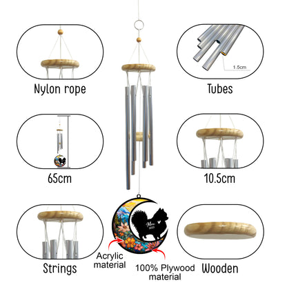Netecom Pomeranian Dog Wind Chimes Memorial, Personalized Pet Memorial Windchime for Dogs Suncatcher, Dog Loss Memorial Ornament, Loss of Pet Remembrance Gift, Sympathy Pet Wind Chimes Outdoor Garden
