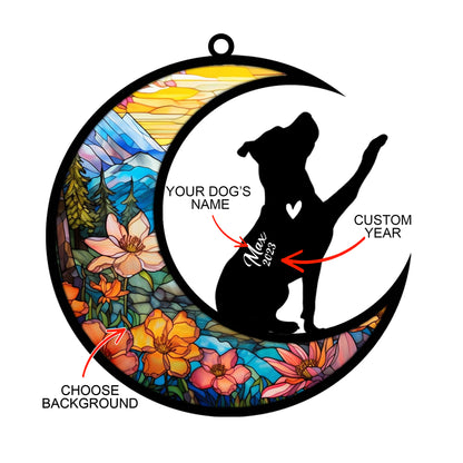 Netecom Personalized Pitbull Memorial Suncatcher, Beagle Christmas Ornament with Name Date, Dog Memorial Ornament Loss of Pet Sympathy Gift, Pet Loss Stained Glass