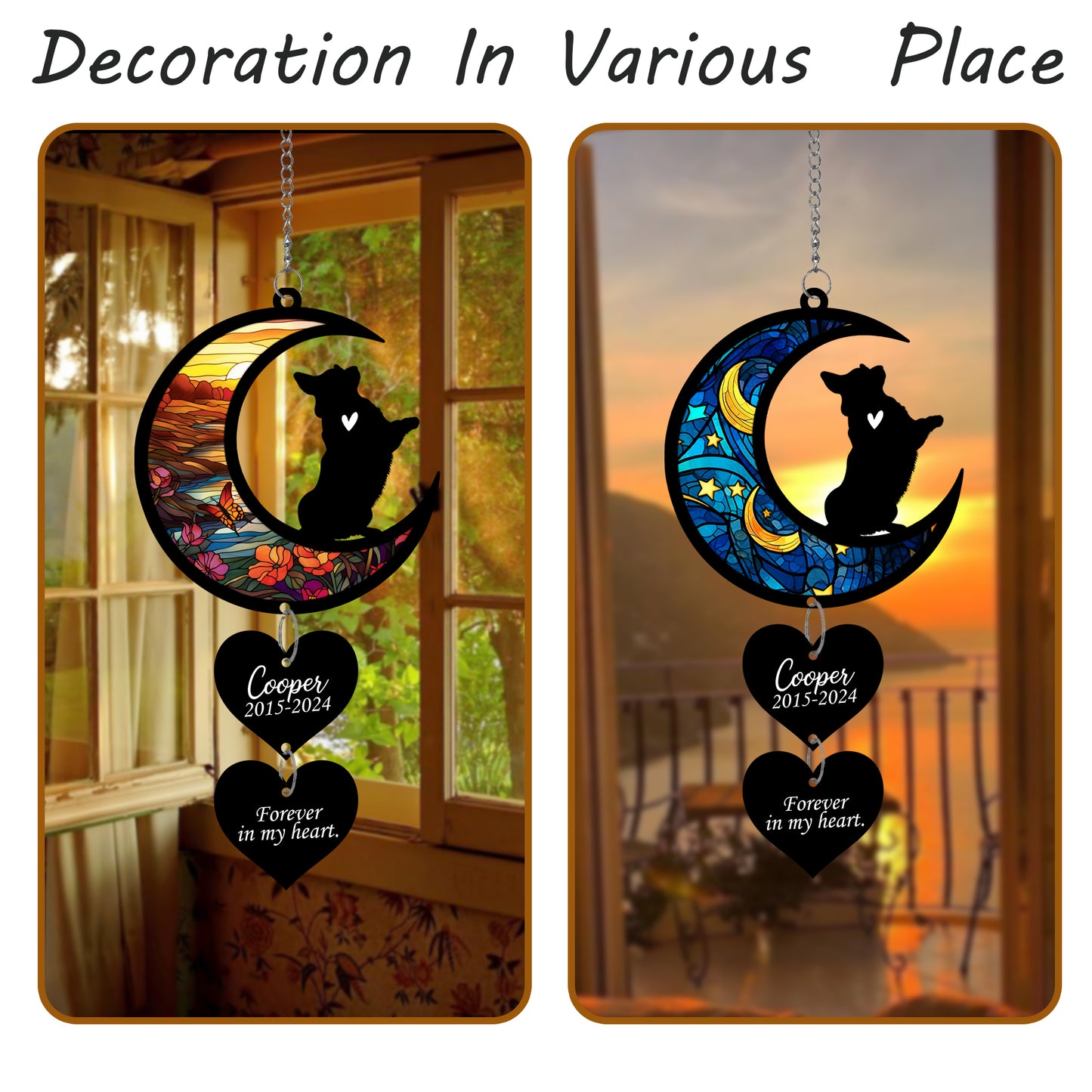Netecom Personalized Corgi Moon Heart Memorial Suncatcher – Dog Loss Gift, Forever in My Heart Pet Remembrance Keepsake