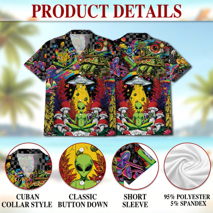 Netecom Hippie Mushroom Alien Hawaiian Shirt for Men Women, Tropical Button Down Summer Beach Short Sleeve Shirts