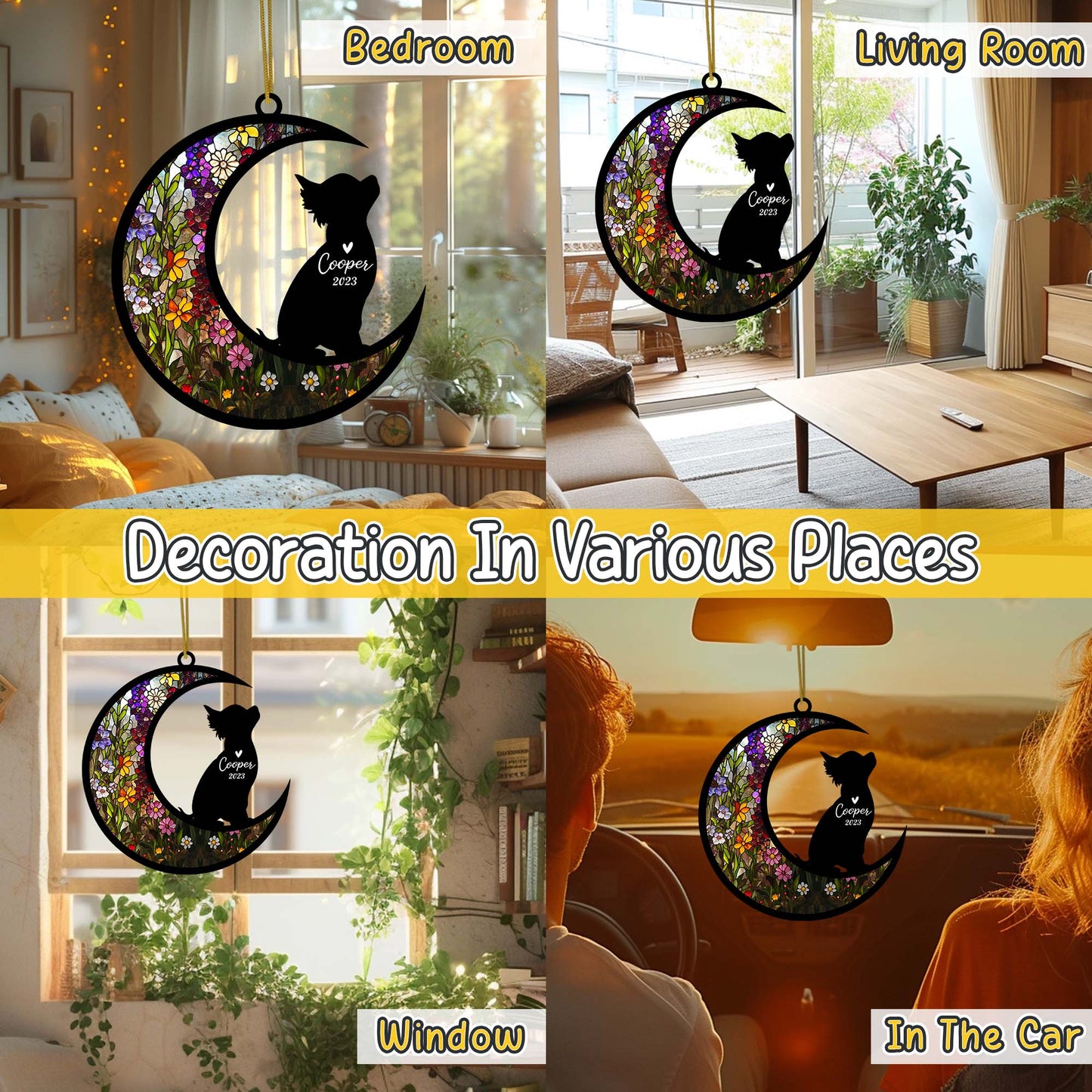 Netecom Personalized Chihuahua Dog Memorial Suncatcher, Chihuahua Ornament with Name Date, Pet Loss Sun Catcher Dog, Dog Remembrance Gift, Loss of Pet Sympathy Gift Dog Bereavement Gift