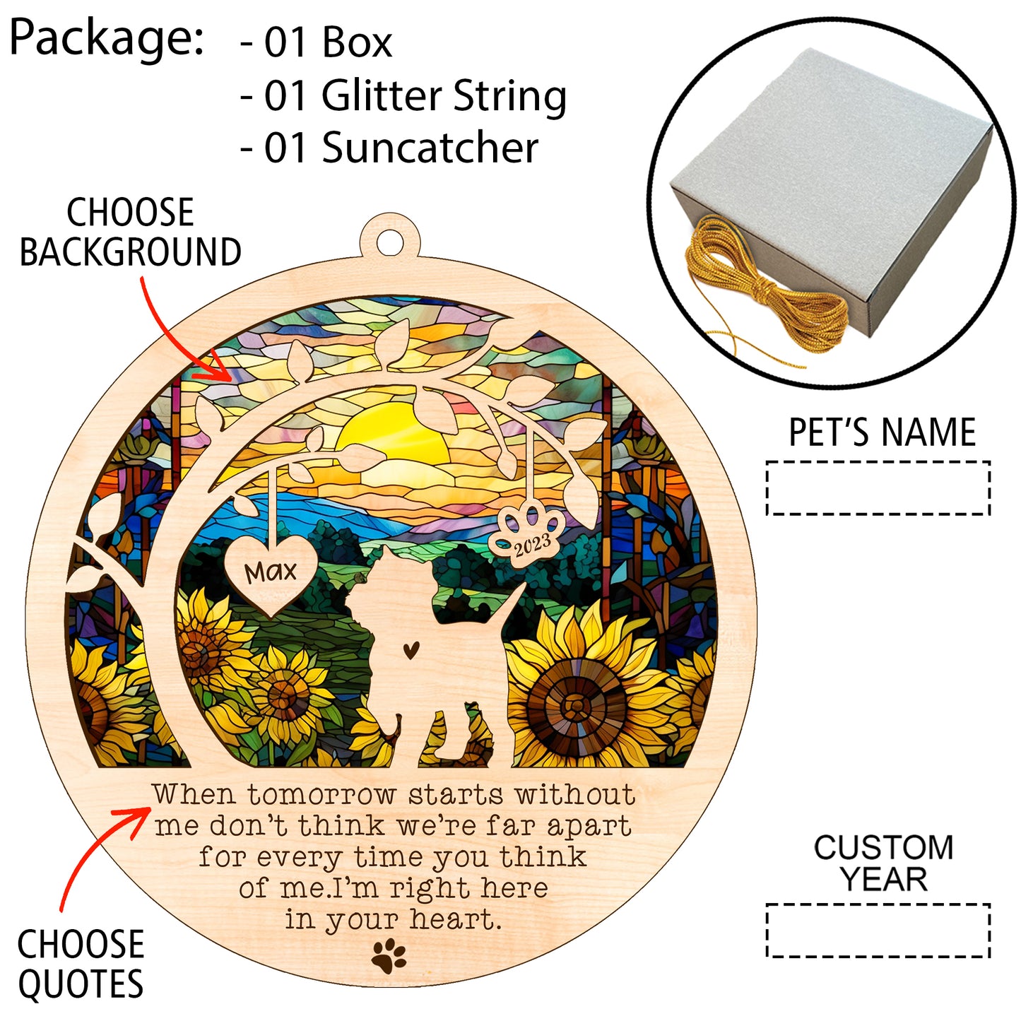 Netecom Personalized West Highland White Terrier Dog Memorial Suncatcher, Christmas Ornament with Name Date, Pet Loss Sun Catcher, Dog Memorial Ornament, Bereavement Sympathy Gift for Dog Lovers