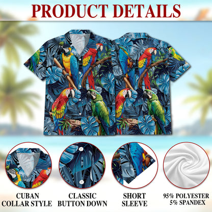 Netecom Colorful Parrot Hawaiian Shirt for Men Women, Bird Lover Gifts, Tropical Animal Button Down Summer Beach Shirts