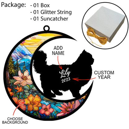 Netecom Personalized Ragdoll Cat Memorial Suncatcher - Custom with Name & Date - Pet Loss Light Catcher - Christmas Cat Ornament for Window & Car Decor