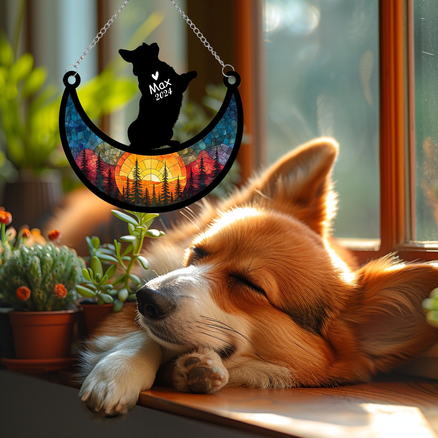 Netecom Personalized Corgi Memorial Suncatcher, Custom Corgi Ornament with Name Date, Dog Loss Sympathy Gift, Pet Loss Remembrance Gifts, Bereavement Gifts for Loss of Pet, Dog Grief Gift