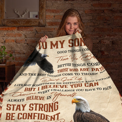 Netecom Personalized To My Son Blanket from Dad and Mom, Ultra Soft Warm Eagle Motivational Throw Blanket for Couch, Bed or Sofa, Birthday Gift for Son, Present for Christmas, Graduation