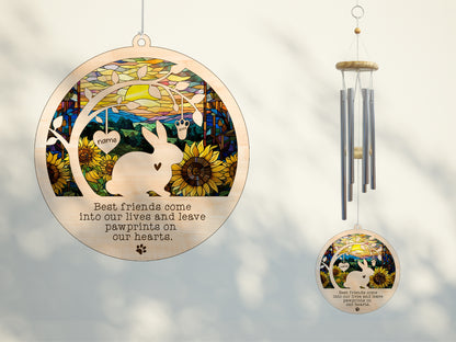 Netecom Rabbit Wind Chimes Memorial, Personalized Pet Memorial for Rabbit Suncatcher, Bunny Loss Memorial Ornament, Sympathy Windchime Outside Garden Decor, Loss of Pet Remembrance Gift