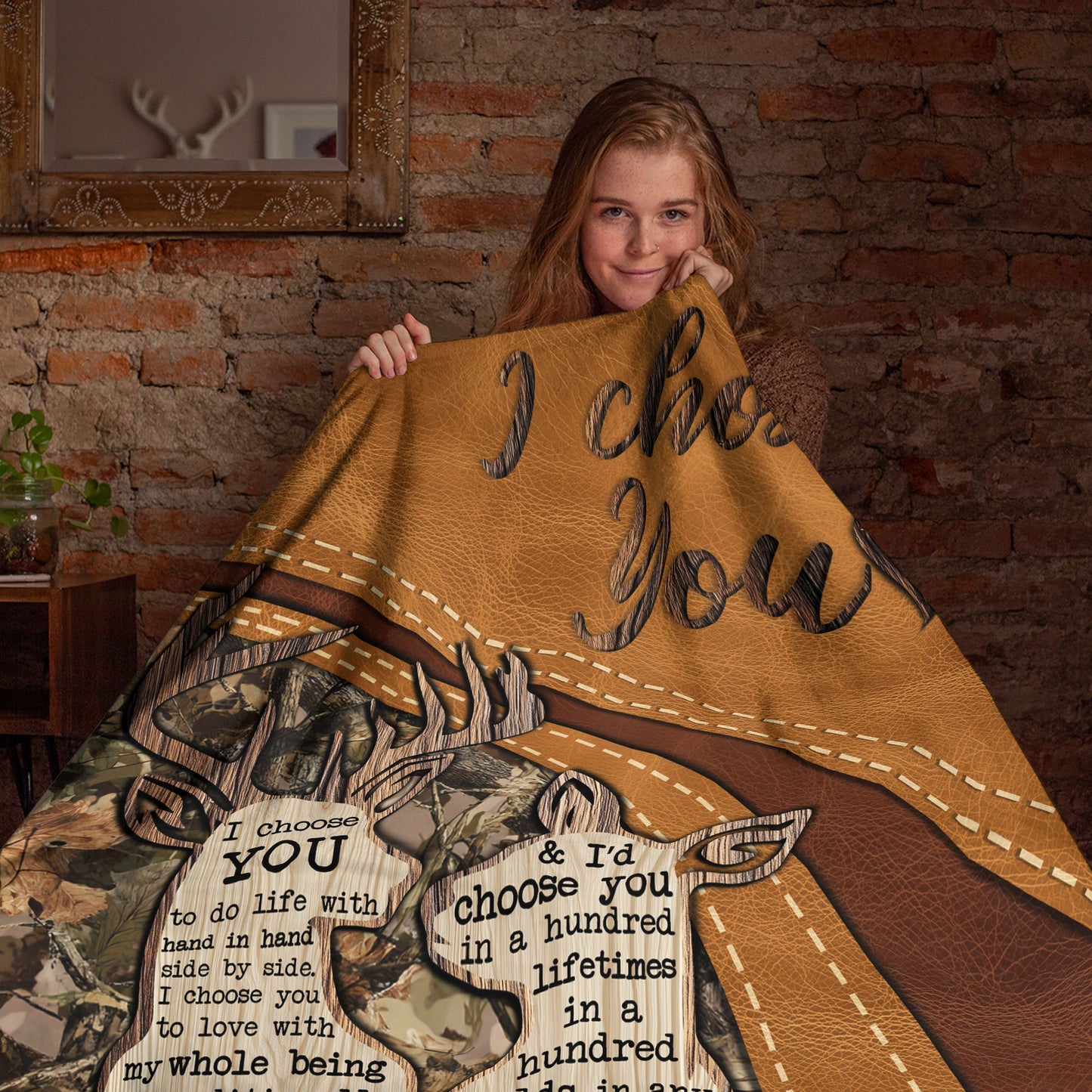 Netecom Personalized I Choose You Deer Couple Blanket, Romantic Hunting Themed Throw Blanket for Couch, Bed or Sofa, Gift for Husband and Wife, Anniversary or Valentine’s Day Present