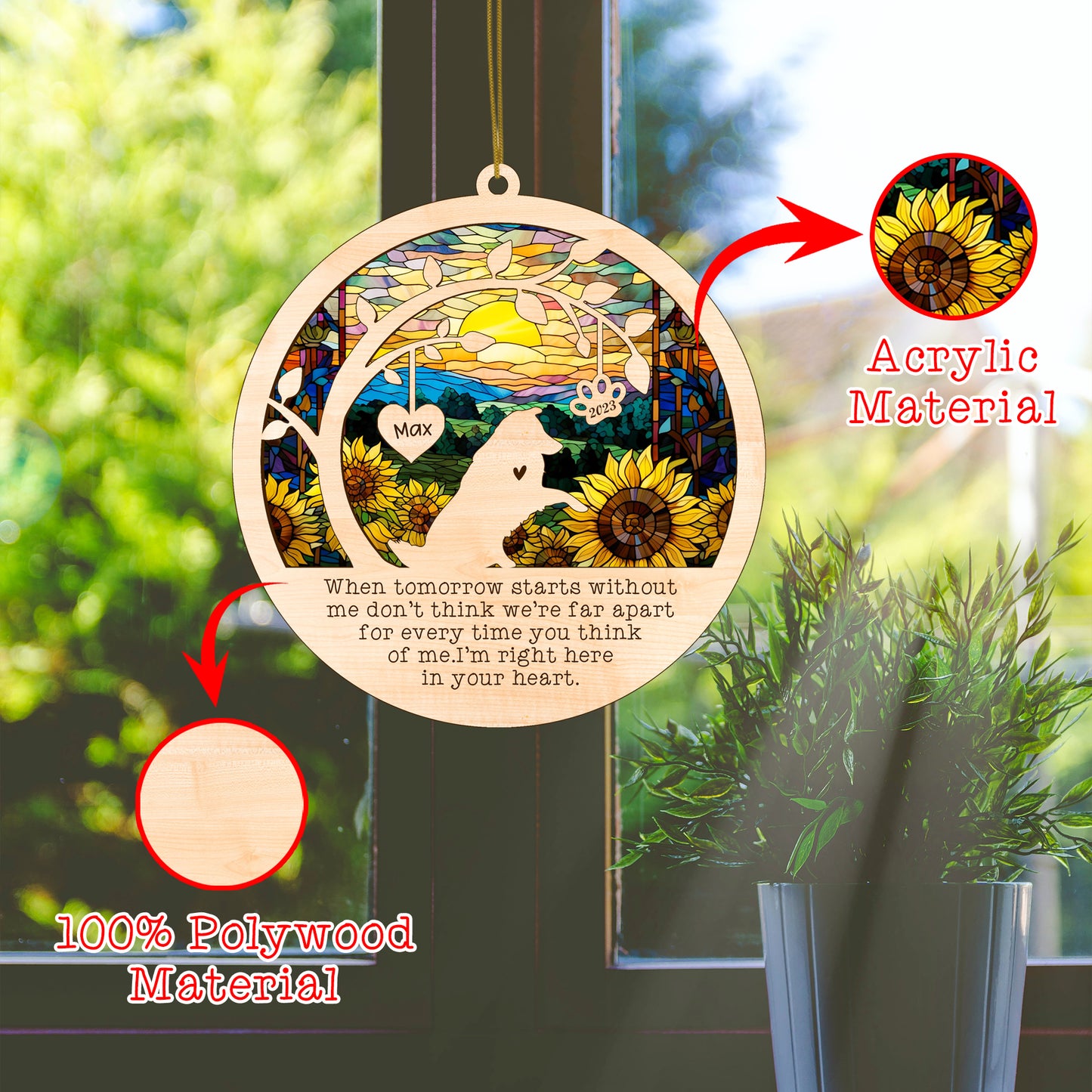 Netecom Shetland Sheepdog Dog Memorial Suncatcher, Personalized with Name Shetland Collie Dog Suncatcher, Pet Loss Suncatcher, Bereavement Gift Dog Memorial Ornament Loss of Pet Sympathy Gifs Dog Lovers