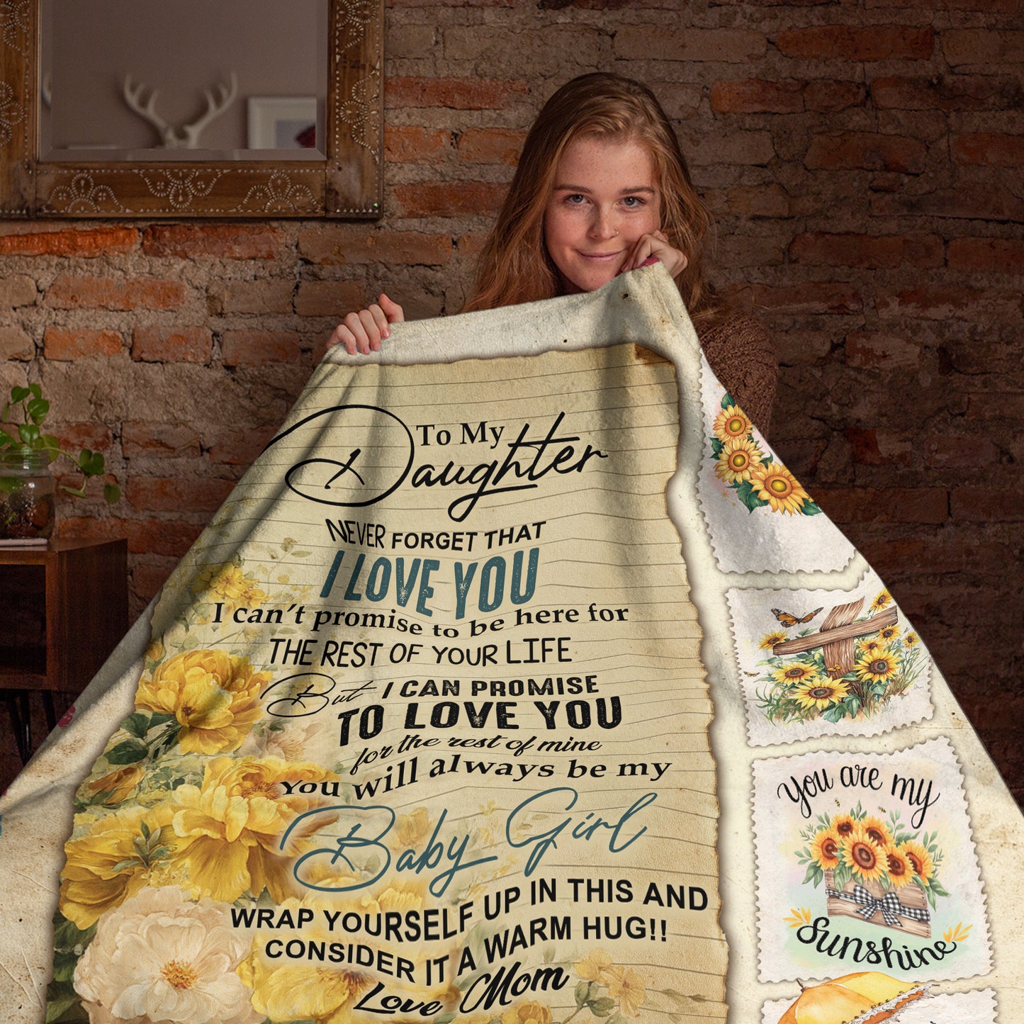 Netecom Personalized To My Daughter Blanket from Mom and Dad, Sunflower Throw Blanket with Love Message, Birthday Gifts for Daughter, Christmas or Graduation, Cozy Blanket for Couch, Bed, or Sofa
