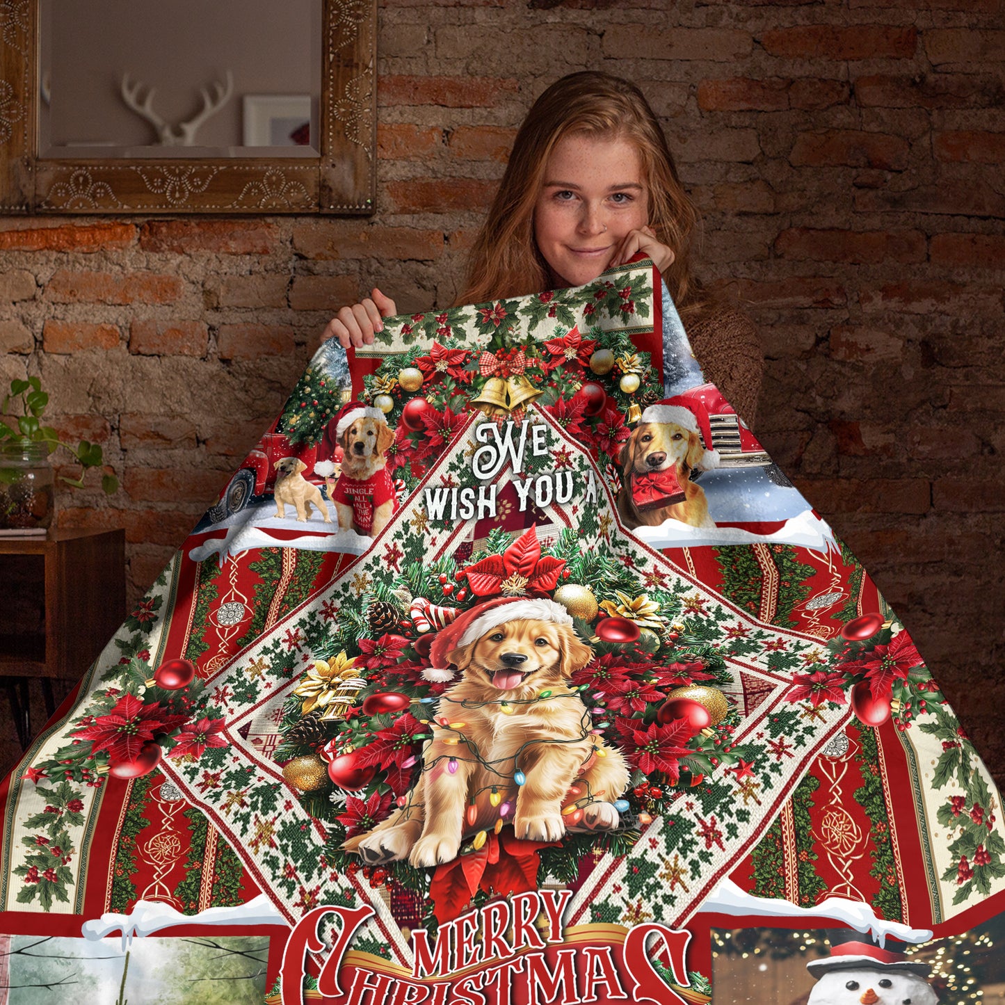 Netecom Golden Retriever Christmas Blanket, Holiday Santa Dog Throw Blanket for Couch, Bed or Sofa, Ultra Soft Warm Gift for Christmas and Cozy Winter