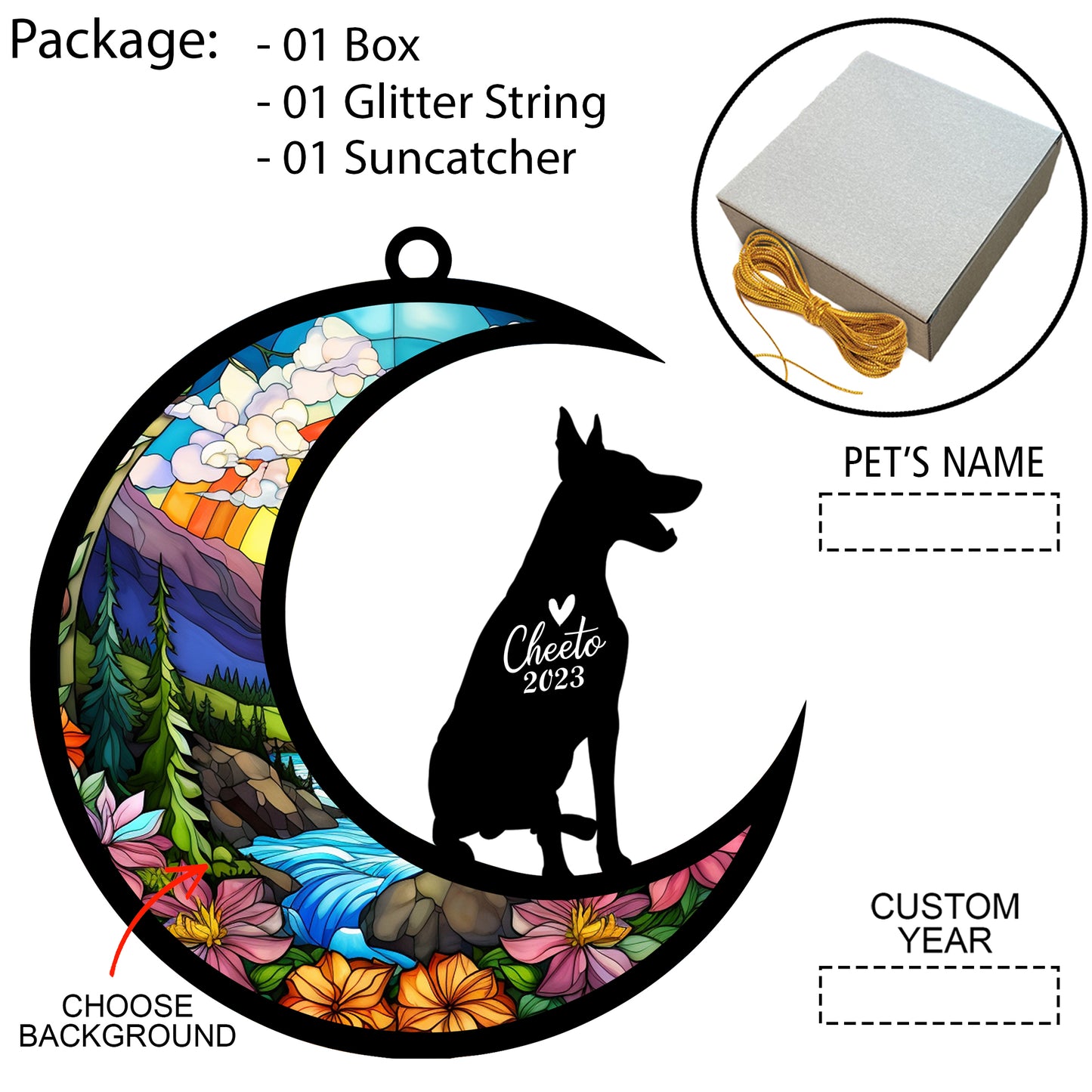 Netecom Personalized Doberman Dog Memorial Suncatcher, Christmas Ornament with Name Date, Pet Loss Stained Glass Sun Catcher, Dog Memorial Ornament, Bereavement Sympathy Gift for Dog Lovers