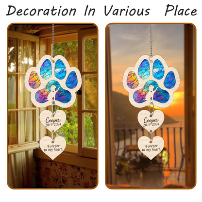 Netecom Personalized Beagle Paw Heart Memorial Suncatcher, Dog Paw Ornament with Name Date, Dog Loss Sympathy Gift, Pet Remembrance Keepsake