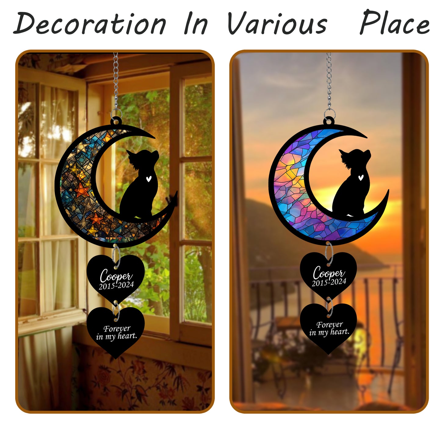 Netecom Personalized Chihuahua Moon Heart Memorial Suncatcher – Pet Loss Sympathy Gift, Dog Remembrance Ornament