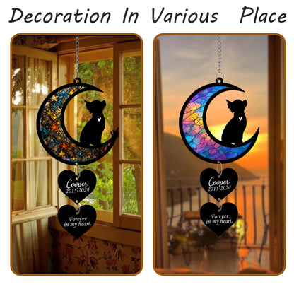Netecom Personalized Chihuahua Moon Heart Memorial Suncatcher – Pet Loss Sympathy Gift, Dog Remembrance Ornament