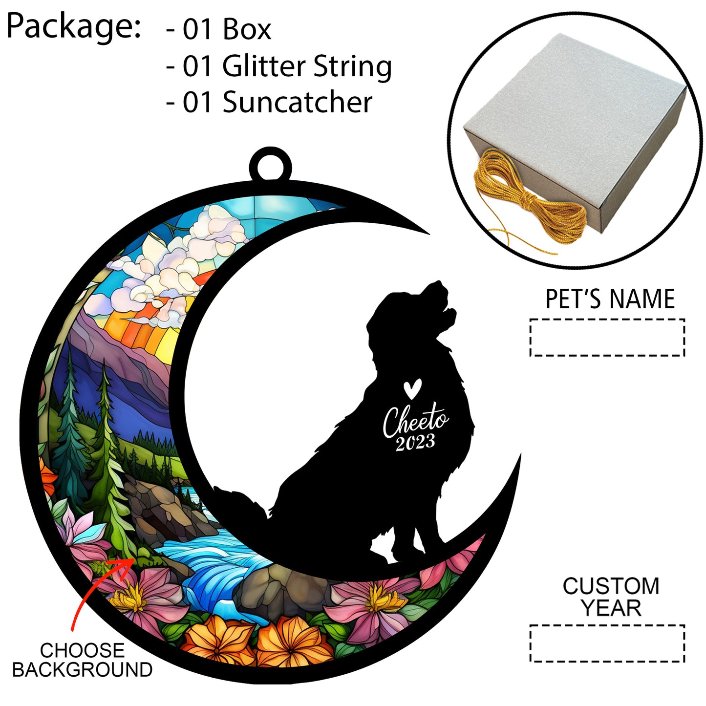 Netecom Personalized Golden Retriever Dog Memorial Suncatcher, Christmas Ornament with Name Date, Pet Loss Stained Glass Sun Catcher, Dog Memorial Ornament, Bereavement Sympathy Gift for Dog Lovers