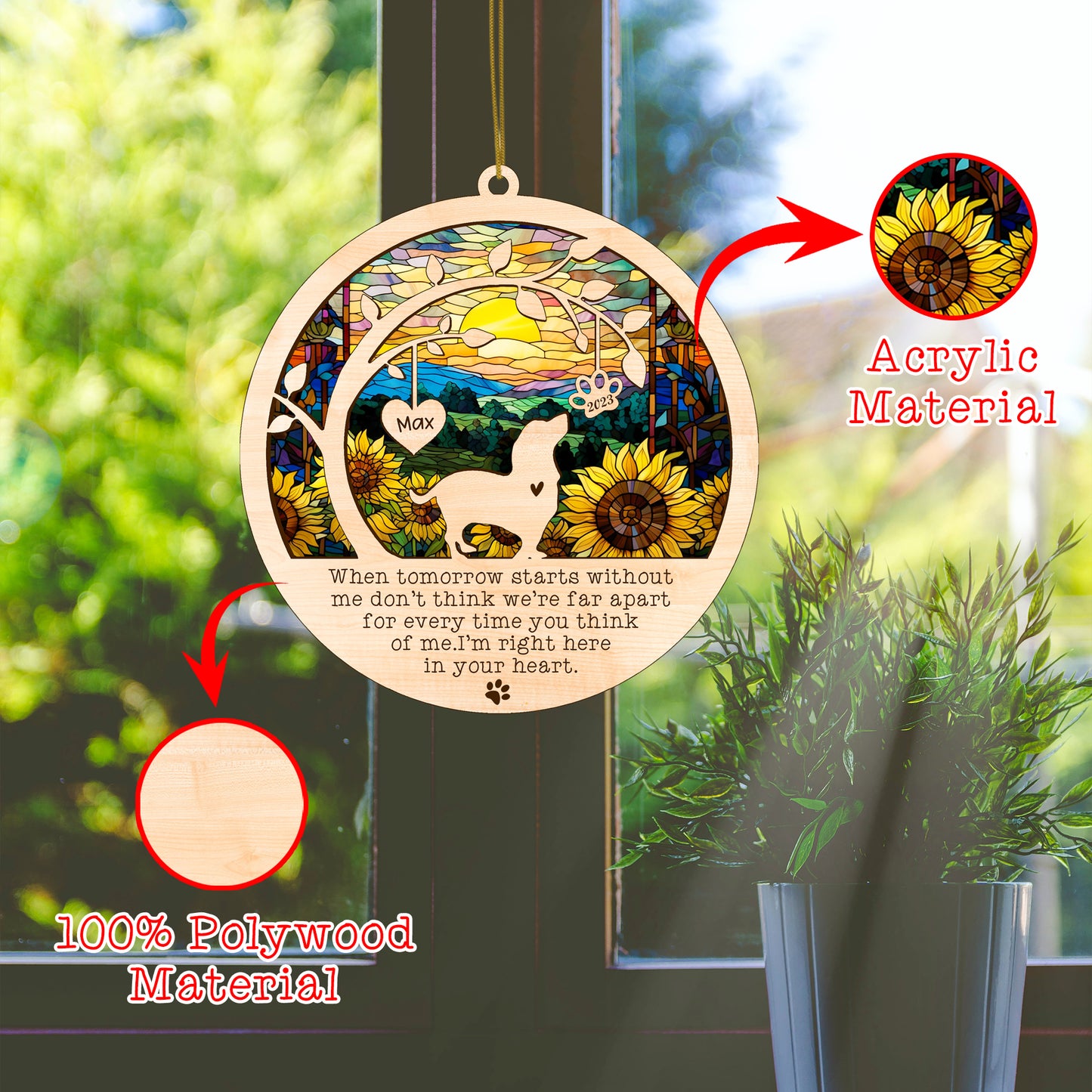 Netecom Basset Hound Dog Memorial Suncatcher, Personalized Basset Hound Dog Suncatcher, Pet Loss Suncatcher, Bereavement Gift Dog Memorial Ornament Loss of Pet Sympathy Gift Dog Lovers