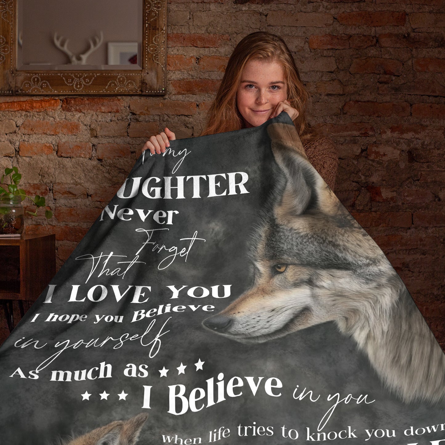 Netecom Personalized To My Daughter Blanket from Dad and Mom, Wolf Mother and Pup Throw Blanket for Couch, Bed or Sofa, Inspirational Love Letter Gift for Daughter, Birthday or Christmas Present