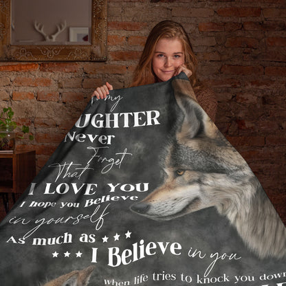Netecom Personalized To My Daughter Blanket from Dad and Mom, Wolf Mother and Pup Throw Blanket for Couch, Bed or Sofa, Inspirational Love Letter Gift for Daughter, Birthday or Christmas Present