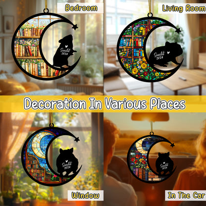 Netecom Personalized Hamster Suncatcher for Windows Hanging, Custom Pet Sun Catcher Ornament with Name Date, Unique Gifts for Book Lovers, Reader Teacher Librarian Bookworm