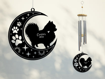 Netecom Pomeranian Dog Wind Chimes Memorial, Personalized Pom Dog Memorial Windchime for Dog Suncatcher, Pet Condolences Gift Loss of Dog, Pet Remembrance Gift, Sympathy Pet Wind Chimes Garden