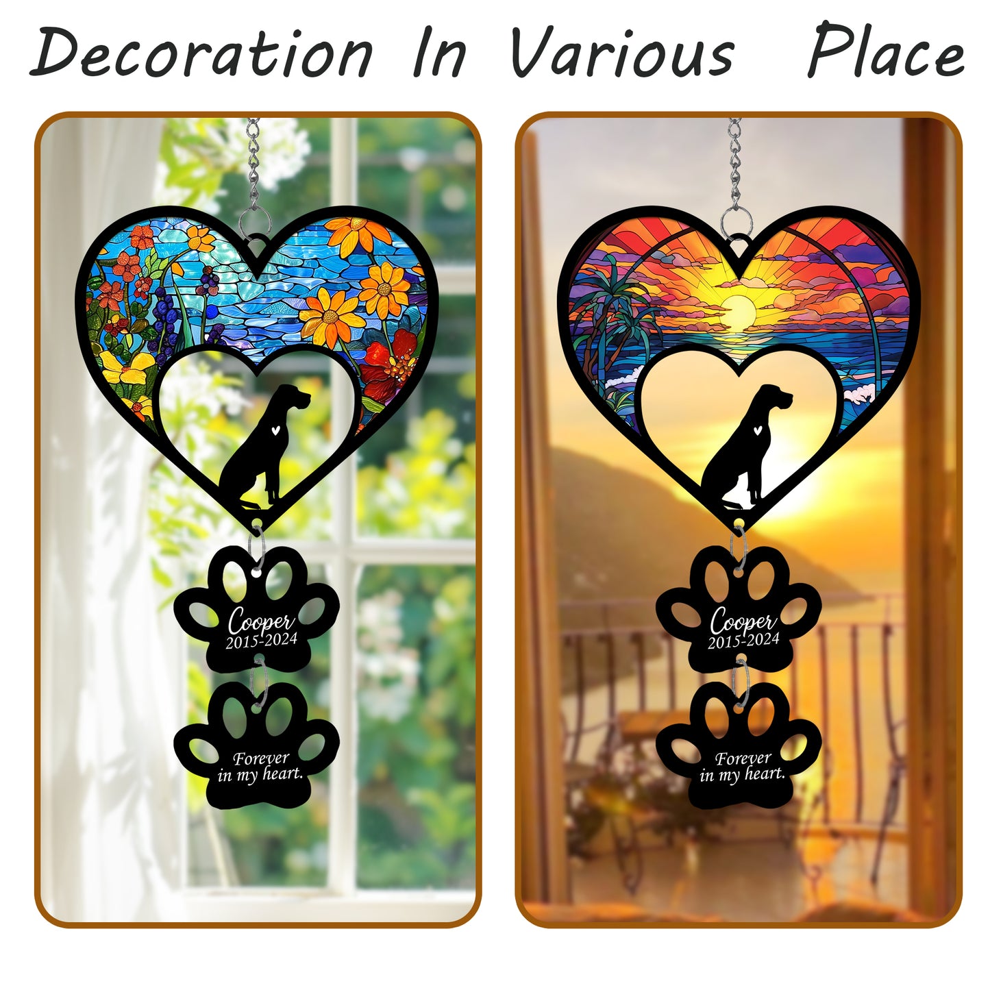Netecom Personalized Great Dane Rainbow Heart Paw Memorial Suncatcher, Custom Dog Ornament with Name Date, Dog Loss Sympathy Gift, Pet Memorial Keepsake