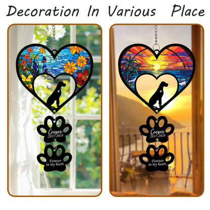 Netecom Personalized Great Dane Rainbow Heart Paw Memorial Suncatcher, Custom Dog Ornament with Name Date, Dog Loss Sympathy Gift, Pet Memorial Keepsake