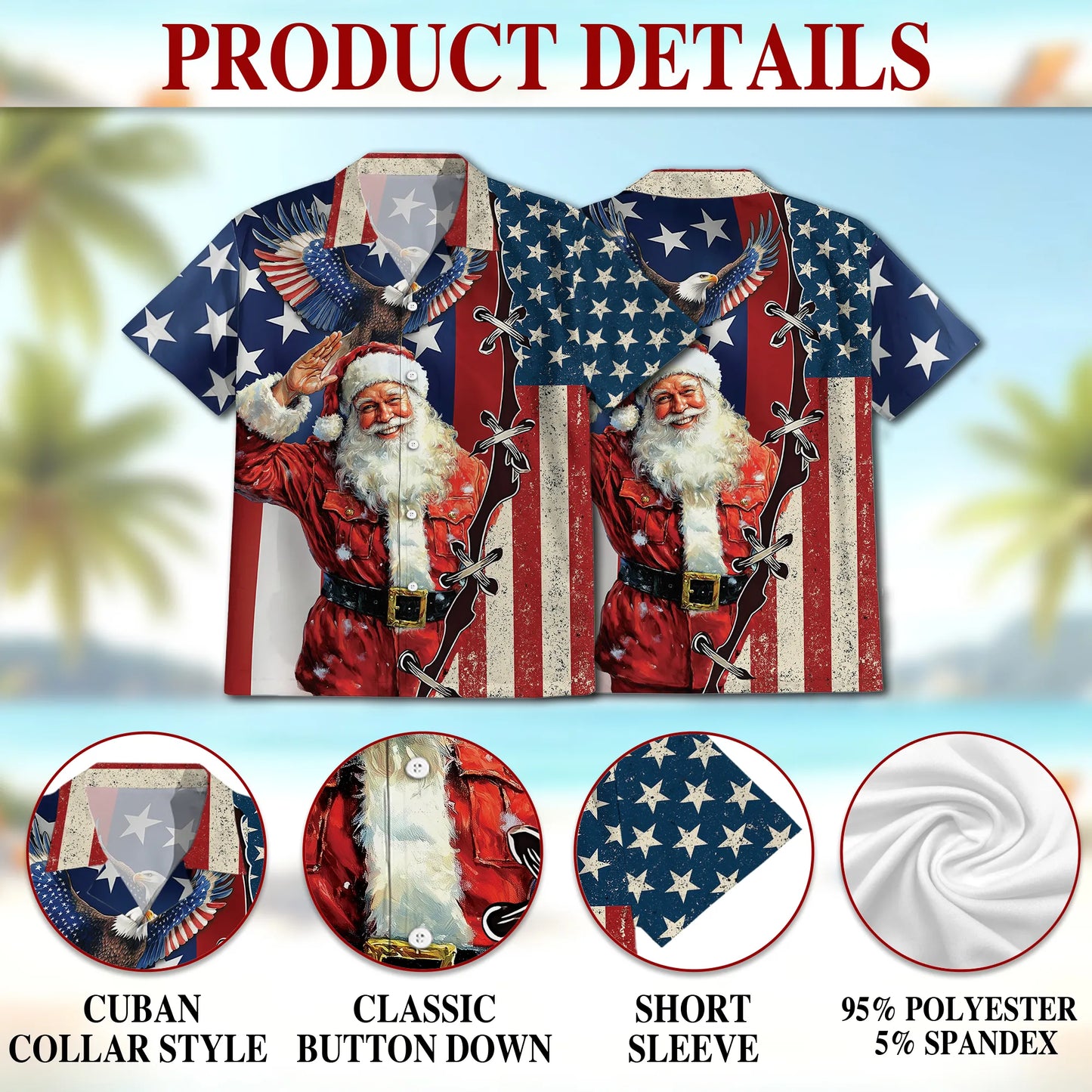 Patriotic American Christmas Santa Print Hawaii Dog and Owner Matching Shirts