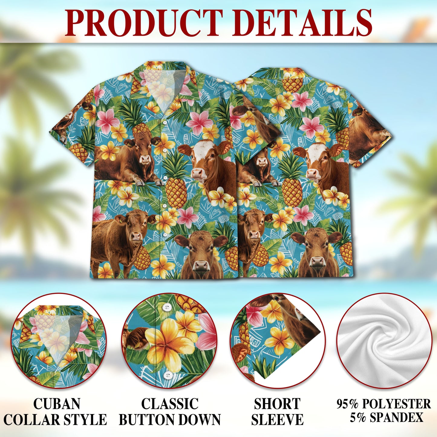 Netecom Matching Red Angus Cattle Hawaiian Shirt for Dog and Owner, Pineapple Aloha Summer Shirt, Cattle Lover Print Outfit for Pet and Human, Beach Vacation Casual Wear