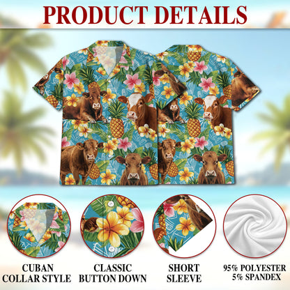 Netecom Matching Red Angus Cattle Hawaiian Shirt for Dog and Owner, Pineapple Aloha Summer Shirt, Cattle Lover Print Outfit for Pet and Human, Beach Vacation Casual Wear