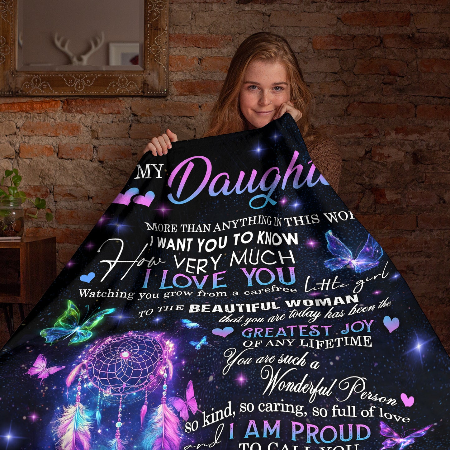Netecom Personalized To My Daughter Blanket from Mom and Dad, Dreamcatcher and Butterfly Throw Blanket for Couch, Bed or Sofa, Birthday or Christmas Gift for Daughter, Graduation, Anniversary