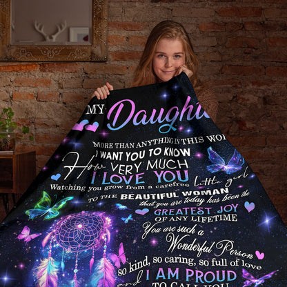 Netecom Personalized To My Daughter Blanket from Mom and Dad, Dreamcatcher and Butterfly Throw Blanket for Couch, Bed or Sofa, Birthday or Christmas Gift for Daughter, Graduation, Anniversary