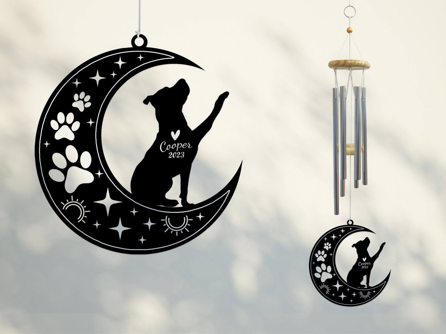 Netecom Pitbull Dog Wind Chimes Memorial, Personalized Pet Memorial Windchime for Dog Suncatcher, Pet Condolences Gift for Loss of Dog, Pet Remembrance Gift, Sympathy Pet Wind Chimes Outdoor Garden