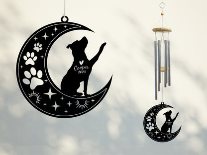 Netecom Pitbull Dog Wind Chimes Memorial, Personalized Pet Memorial Windchime for Dog Suncatcher, Pet Condolences Gift for Loss of Dog, Pet Remembrance Gift, Sympathy Pet Wind Chimes Outdoor Garden
