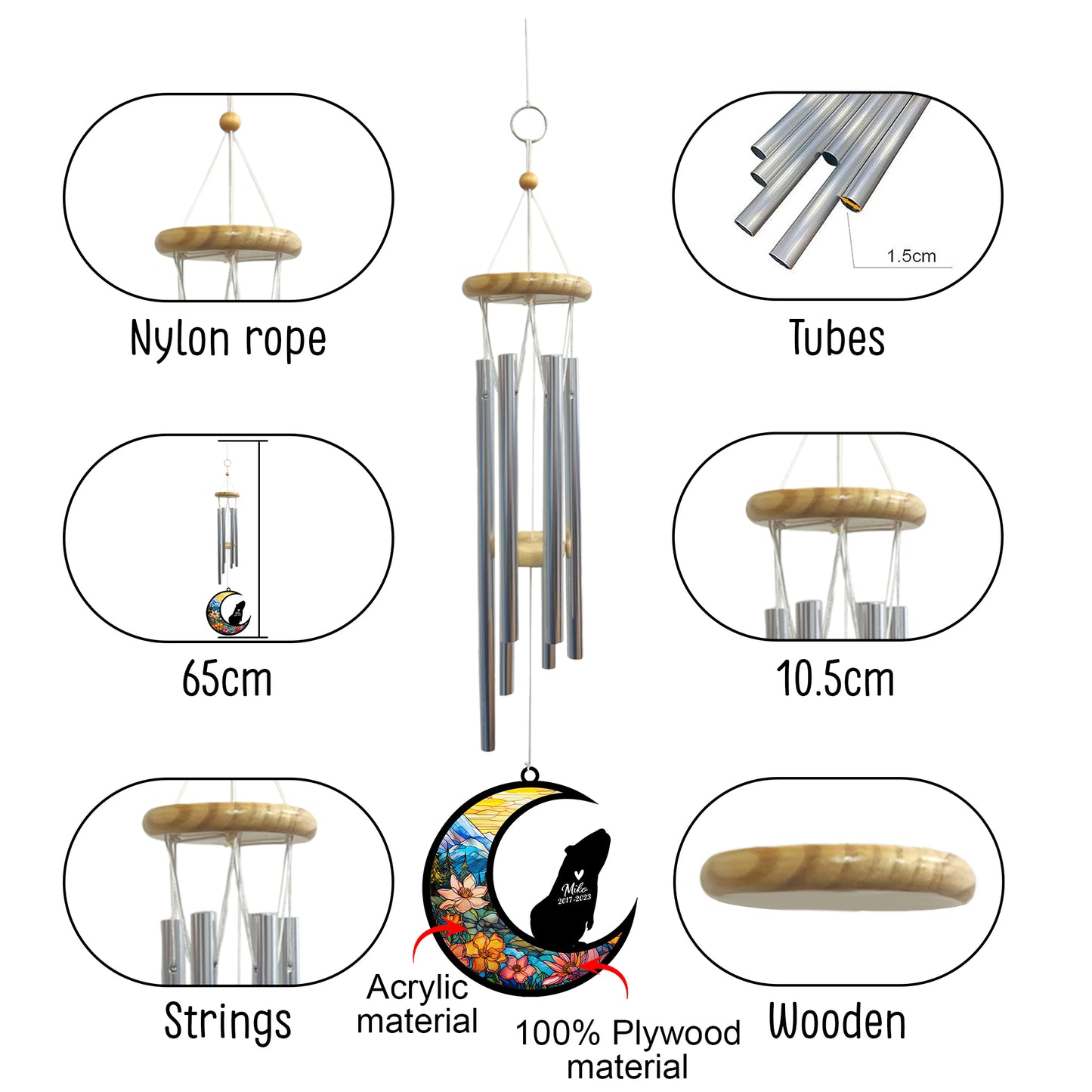 Netecom Guinea Pig Wind Chimes Memorial, Personalized Pet Memorial Windchime for Guinea Pig Suncatcher, Pet Loss Memorial Ornament, Pet Remembrance for Pet Passing Away Sympathy Pet Wind Chimes Outdoor Garden