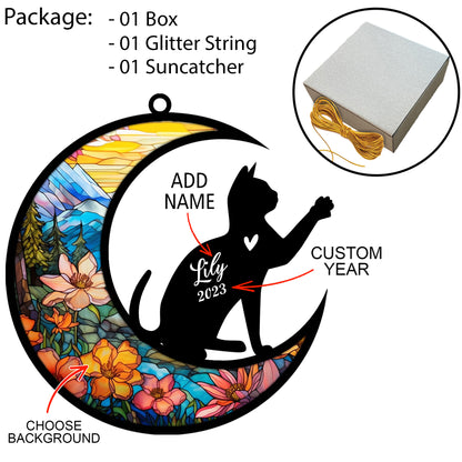 Netecom Personalized Bengal Cat Memorial Suncatcher - Custom with Name & Date - Pet Loss Light Catcher - Christmas Cat Ornament for Window & Car Decor