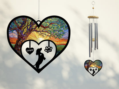 Netecom Personalized Dachshund Dog Memorial Wind Chimes, Wiener Dog Name Suncatcher, Pet Sympathy Gift for Dog Lovers, Outdoor Garden Remembrance Decor