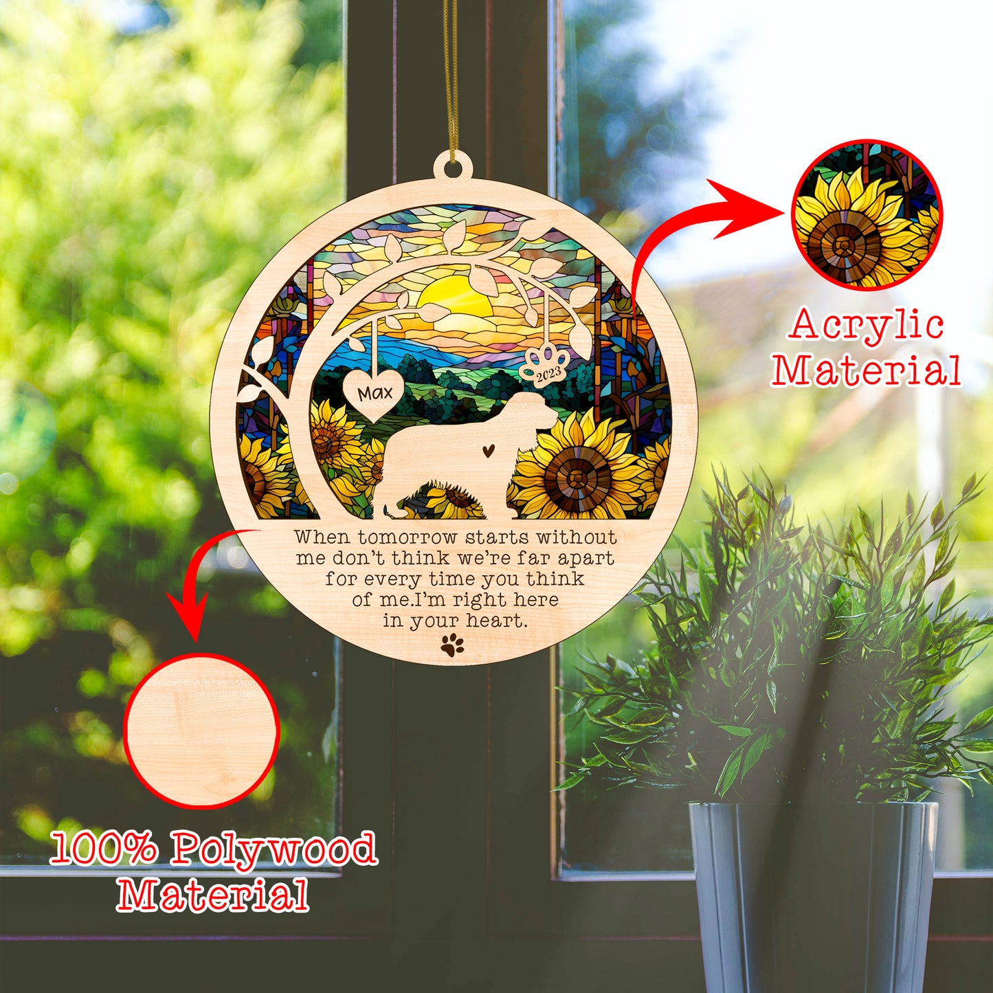 Netecom Personalized Cocker Spaniel Dog Memorial Suncatcher, Cocker Spaniel Christmas Ornament with Name Date, Pet Loss Sun Catcher Dog Memorial Ornament Loss of Pet Sympathy Gift Dog Bereavement Gift