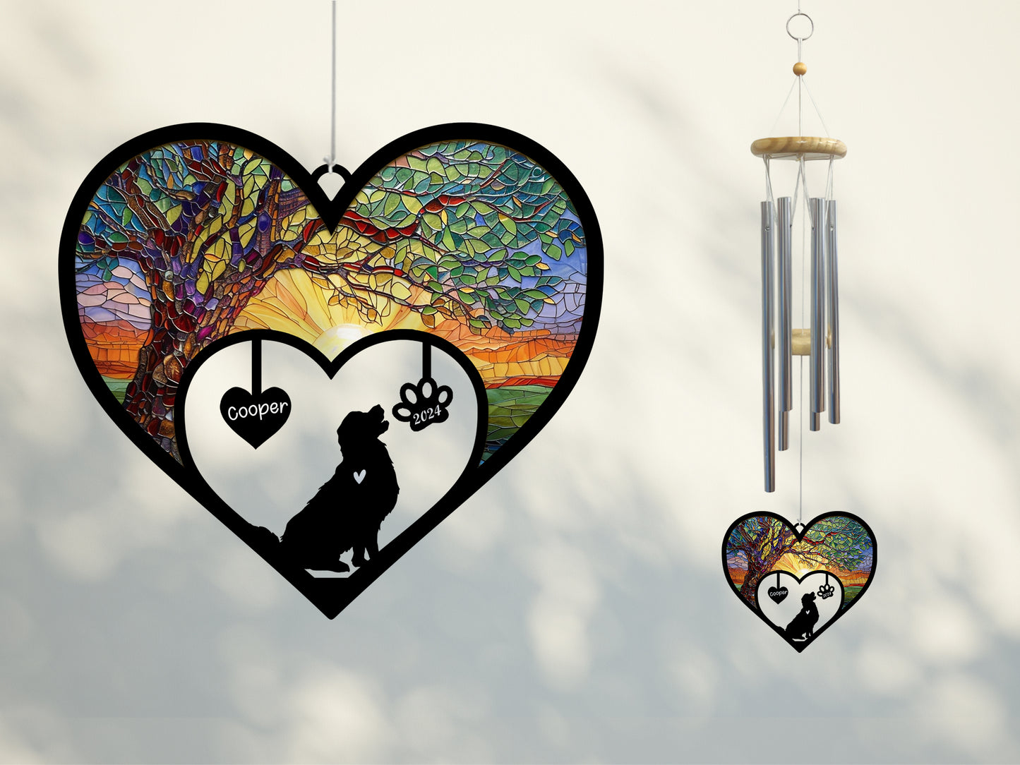 Netecom Personalized Golden Retriever Dog Memorial Wind Chimes, Dog Name Suncatcher, Pet Loss Sympathy Gift for Dog Lovers, Outdoor Garden Memorial Decor