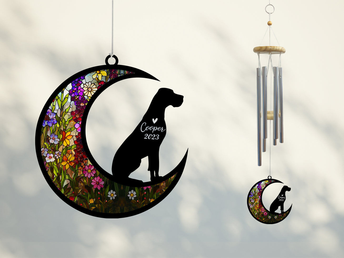 Netecom Great Dane Dog Wind Chimes Memorial, Personalized Pet Memorial Windchime for Dogs Suncatcher, Loss of Pet Remembrance Gift, Sympathy Wind Chimes Garden Decor, Dog Passing Away Gifts