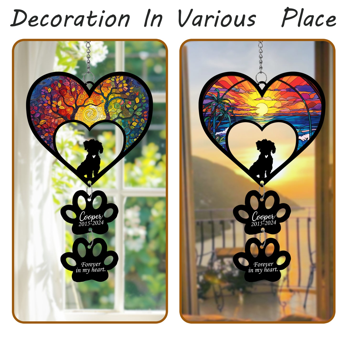 Netecom Personalized Maltese Rainbow Heart Paw Memorial Suncatcher, Custom Dog Ornament with Name Date, Pet Loss Sympathy Gift, Pet Remembrance Keepsake