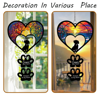 Netecom Personalized Maltese Rainbow Heart Paw Memorial Suncatcher, Custom Dog Ornament with Name Date, Pet Loss Sympathy Gift, Pet Remembrance Keepsake