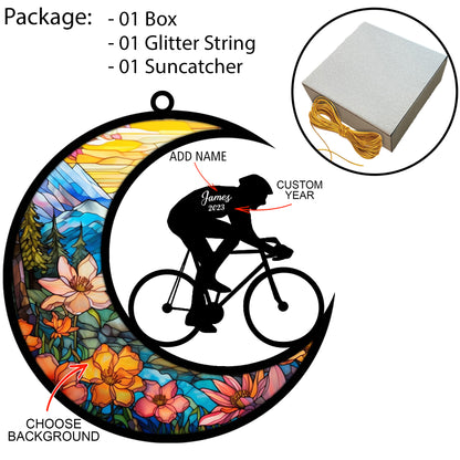 Netecom Personalized Cycling Suncatcher - Cycling Ornament for Christmas Tree 2025 - Cycling Christmas Pendant & Hanging Decoration for Car, Window, Home & Party - Cycling Lover Gift