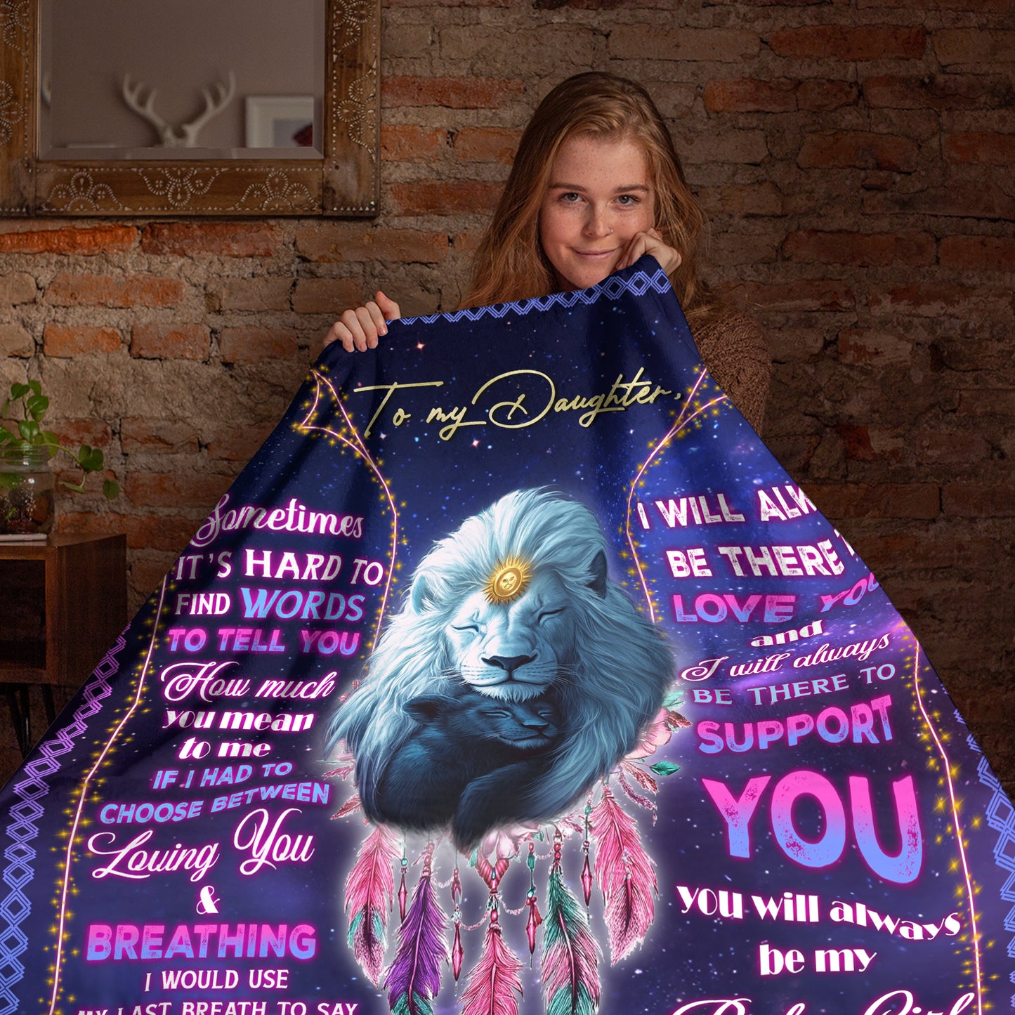 Netecom Personalized Lion To My Daughter Blanket from Dad, Custom Love Letter Throw Blanket for Couch, Bed or Sofa, Ultra Soft Warm Gift for Daughter’s Birthday, Anniversary and Christmas