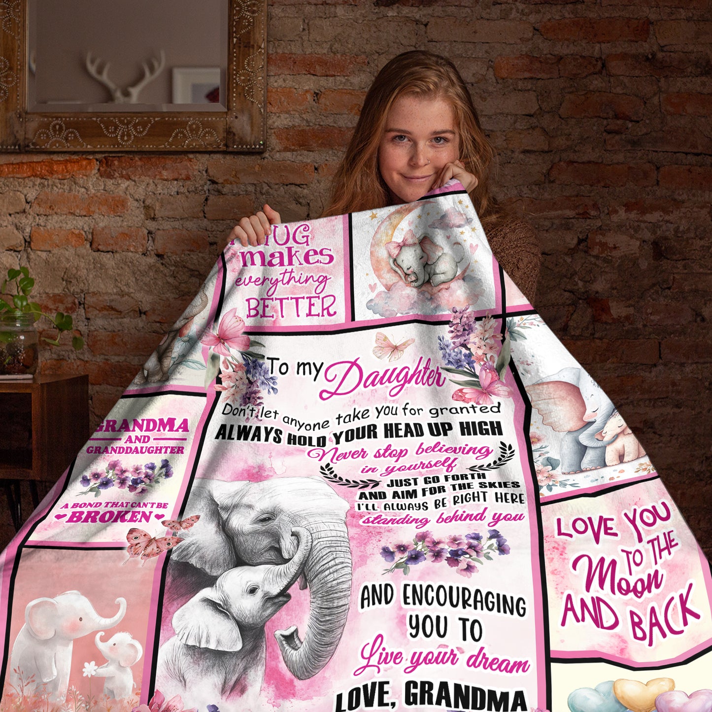 Netecom Personalized Elephant Blanket for Granddaughter from Grandma and Grandpa, Custom Love Letter Throw Blanket, Ultra Soft Warm Gift for Birthday, Christmas, Perfect for Couch, Bed, or Sofa