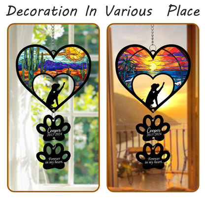 Netecom Personalized Boxer Rainbow Heart Paw Memorial Suncatcher, Custom Dog Ornament with Name Date, Pet Loss Sympathy Gift, Dog Memorial Keepsake