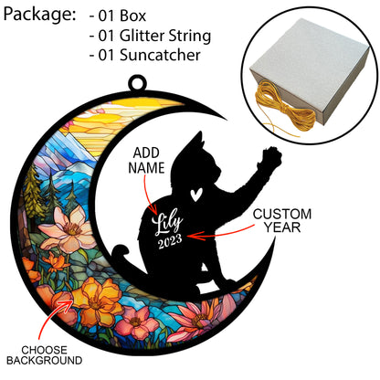 Netecom Personalized Siamese Cat Memorial Suncatcher - Custom with Name & Date - Pet Loss Light Catcher - Christmas Cat Ornament for Window & Car Decor