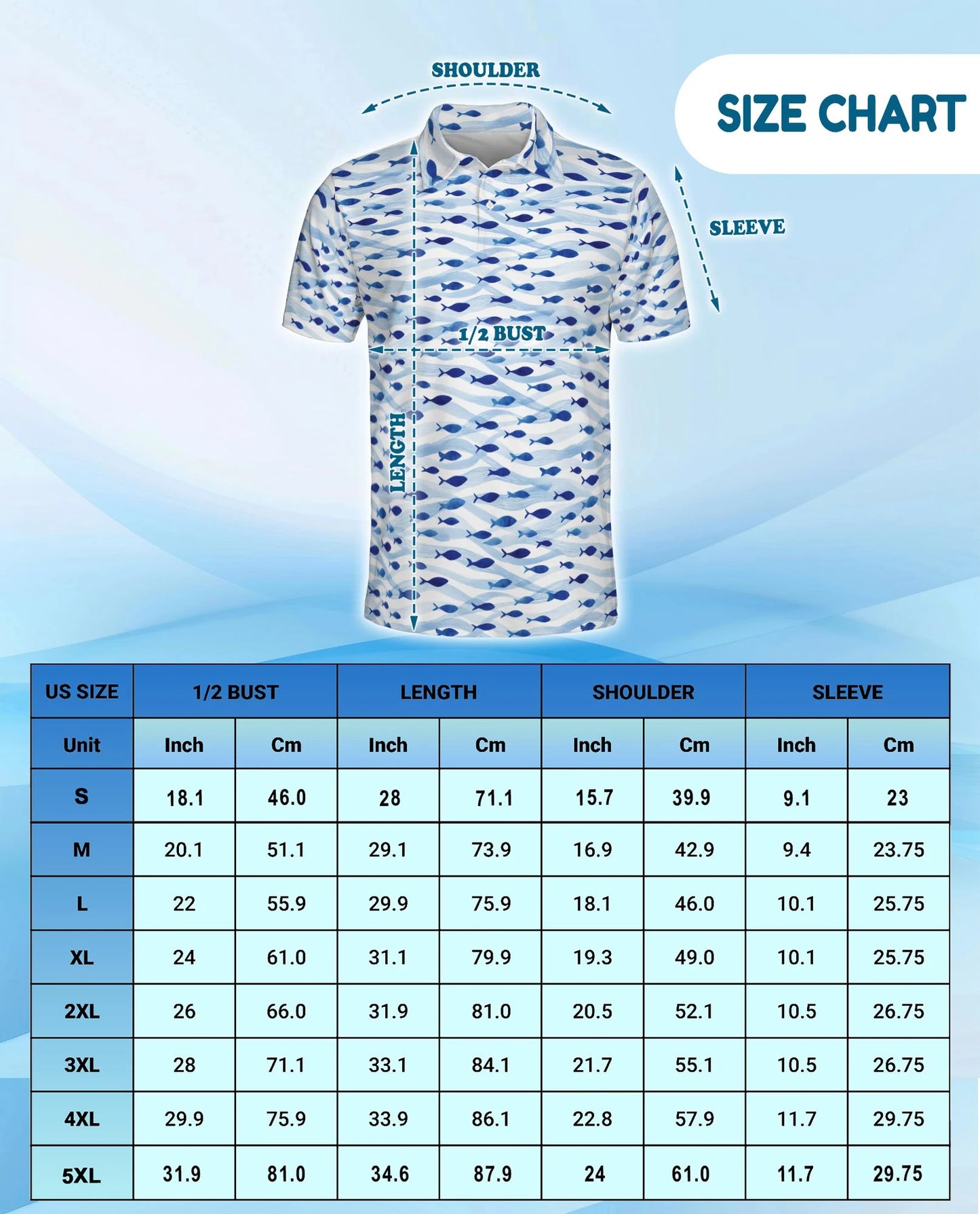Blue and White Fish Pattern Polo Shirt for Men – Coastal Nautical Style | Netecom